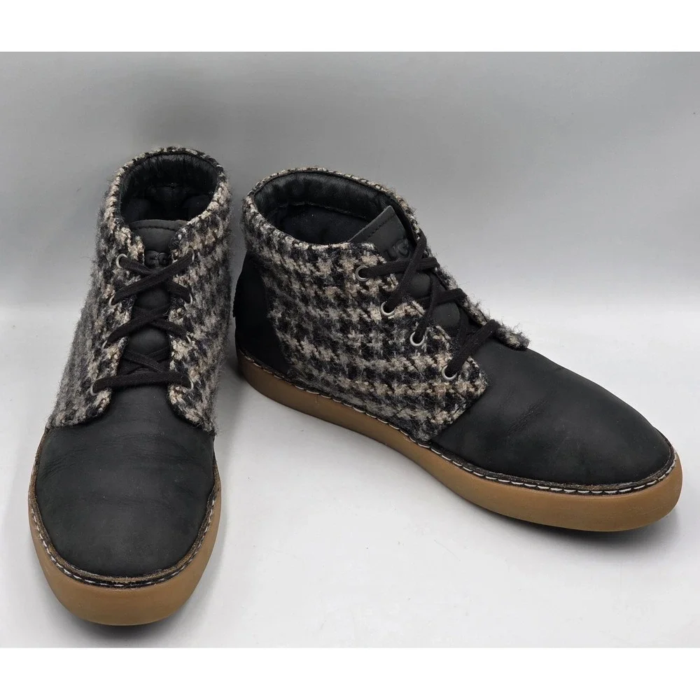 UGG Men's Black White Leather Tweed Wool Lace Up Professor Chukka Boots 9